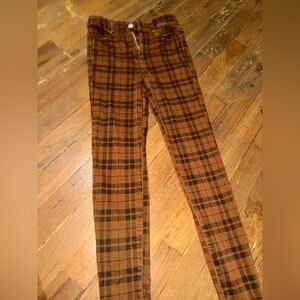 American Eagle Tan Plaid Super Hi Rise Jegging Stretch Pants